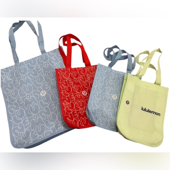 4 New LULULEMON Reusable Shopping Shoppers Tote  Bags Red Lime Daydream Blue - Picture 1 of 1